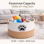 Large Woven Rope Dog Toy Basket with Handles – Storage Bin for Toys, Blankets, and Leashes