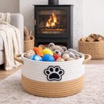 Large Woven Rope Dog Toy Basket with Handles – Storage Bin for Toys, Blankets, and Leashes