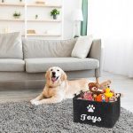 Felt Collapsible Dog Toy Storage Box with Wooden Handles – Large Organizer for Blankets, Leashes, and Toys