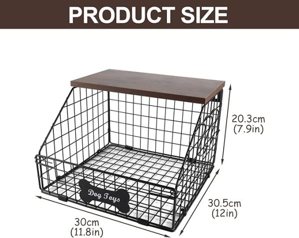 Trapezoid Metal Dog Toy Organizer with Wood Shelf – Durable Storage for Dog Accessories