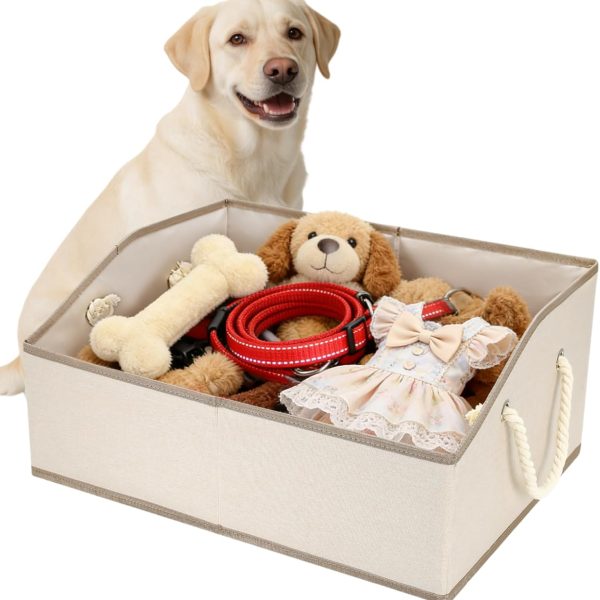 Foldable Dog Toy Basket with Handle – 20" Storage Bin for Toys, Clothes, and Pet Supplies