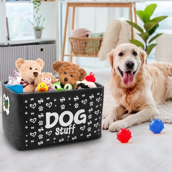 3-Pack Collapsible Felt Dog Toy Bins – Large Storage for Toys, Blankets, and Pet Supplies