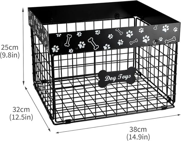 Metal Dog Toy Storage Basket, Chew-Resistant Pet Toy Organizer for Living Room and Puppy Accessories