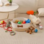Woven Cotton Rope Dog Toy Box – Storage Basket for Puppies to Large Dogs, Toys, Leashes, and Blankets