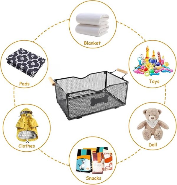 Large Metal Dog Toy Basket with Handles – Stylish Storage Bin for Living Room Pets