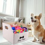 Canvas Trapezoid Dog Toy Bin with Handles – Large Foldable Storage Organizer, Optional Personalization