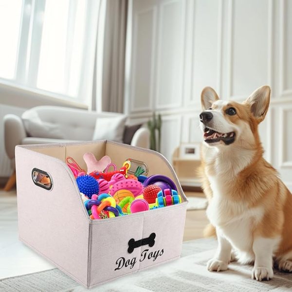 Canvas Trapezoid Dog Toy Bin with Handles – Large Foldable Storage Organizer, Optional Personalization