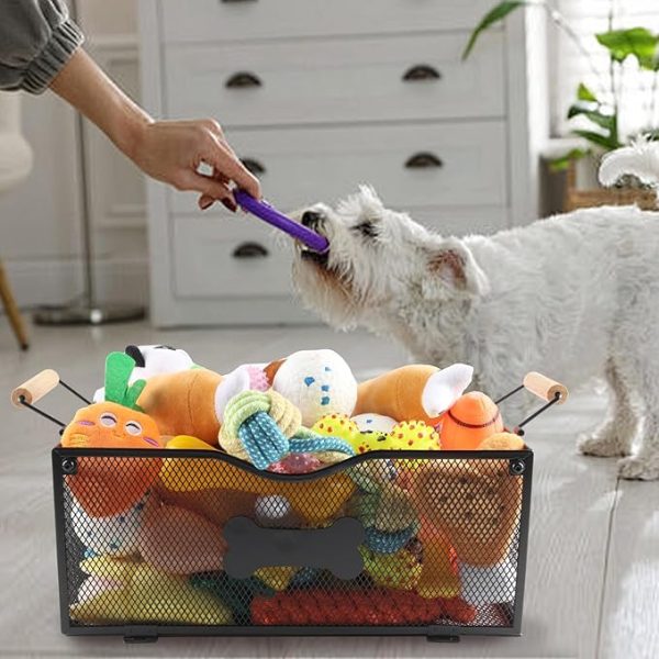 Large Metal Dog Toy Basket with Handles – Stylish Storage Bin for Living Room Pets