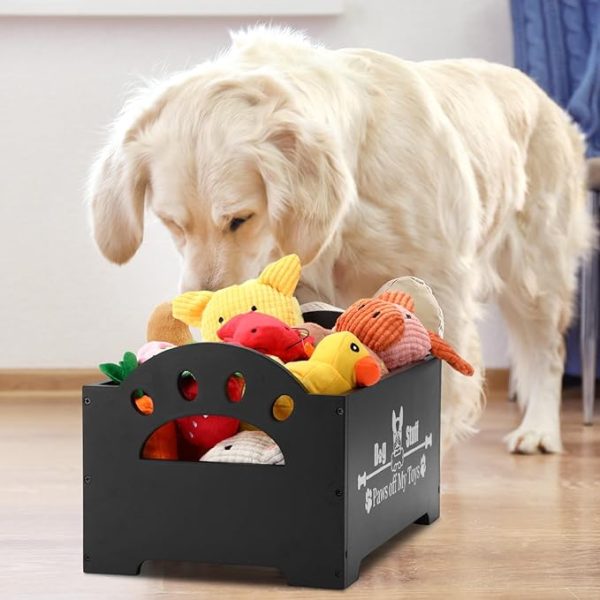 Wooden Dog Toy Storage Box with Handle – Organizer for Chew Toys, Blankets, and Pet Supplies