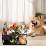 Foldable Wire Dog Toy Box, Trapezoid Metal Pet Toy Storage Bin, Chew-Proof Organizer