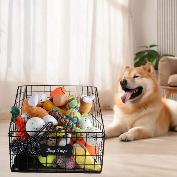 Foldable Wire Dog Toy Box, Trapezoid Metal Pet Toy Storage Bin, Chew-Proof Organizer