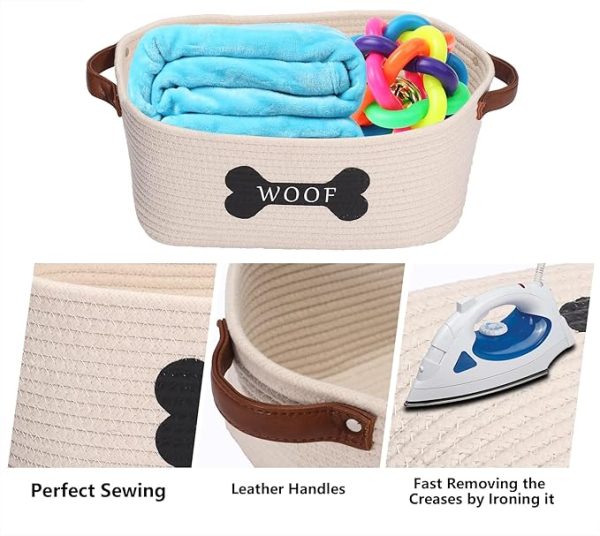 Cotton Rope Dog Toy Basket with Handle – Large Bin for Toys, Blankets, Leashes, and Accessories