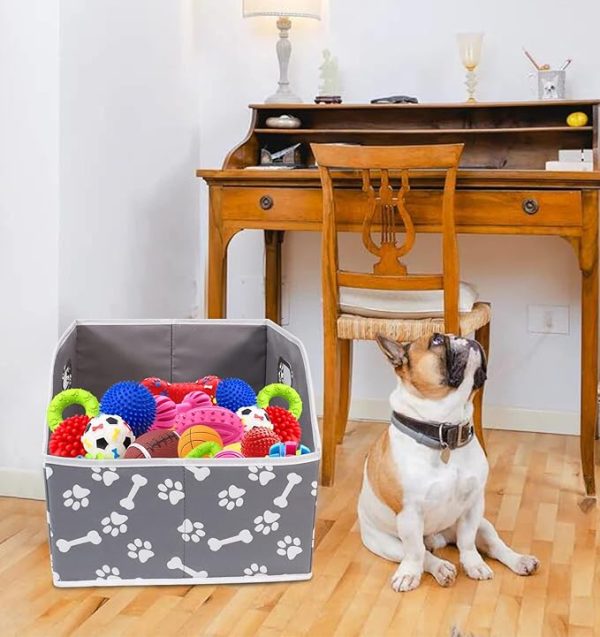 Canvas Foldable Dog Toy Bin with Metal Handles – Trapezoid Storage for Toys and Accessories