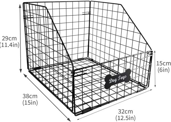 Foldable Wire Dog Toy Box, Trapezoid Metal Pet Toy Storage Bin, Chew-Proof Organizer