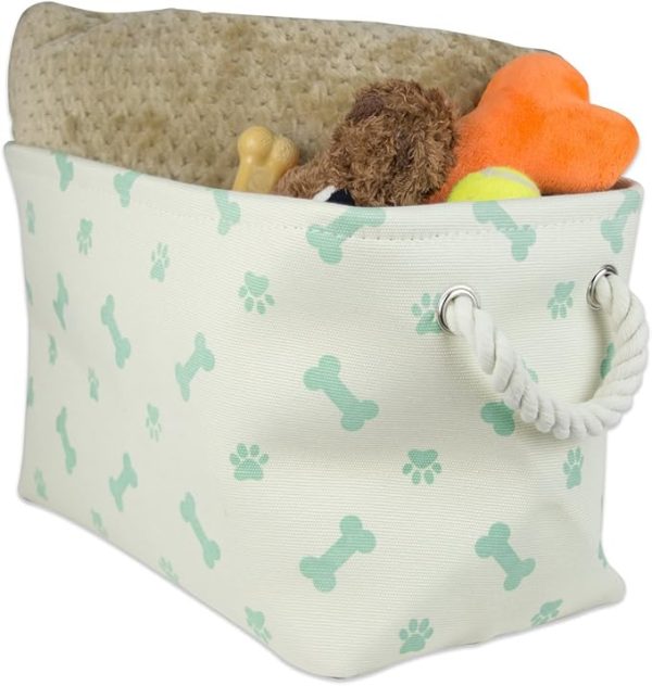 Mint Paw and Bone Print Small Rectangle Pet Storage Bin – Storage Organizer for Toys and Accessories