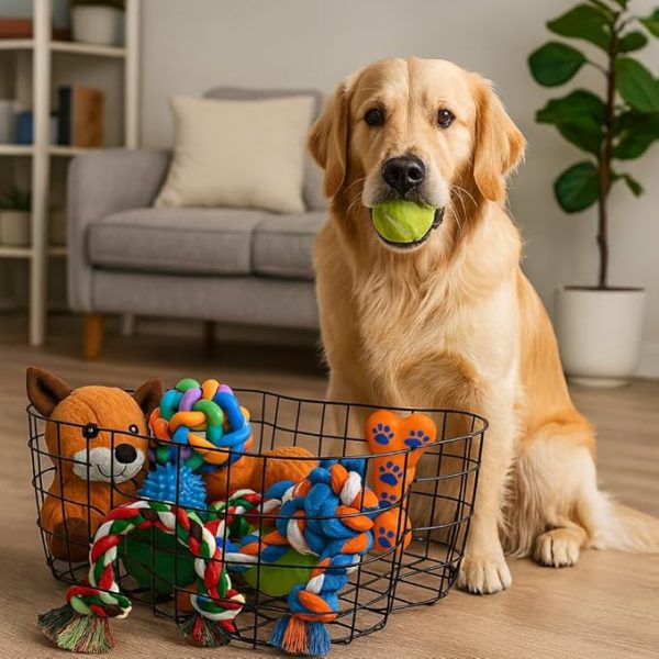 Bone-Shaped Metal Dog Toy Basket, Durable Pet Storage Organizer for Toys and Leashes (17×13×7 in)
