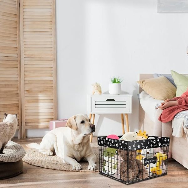 Metal Dog Toy Storage Basket, Chew-Resistant Pet Toy Organizer for Living Room and Puppy Accessories