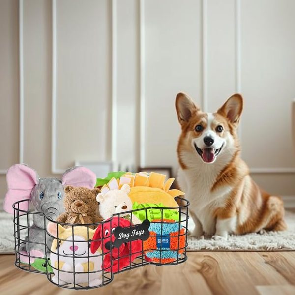 Bone Design Metal Dog Toy Bin, Durable Pet Storage Basket for Toys, Blankets and Accessories