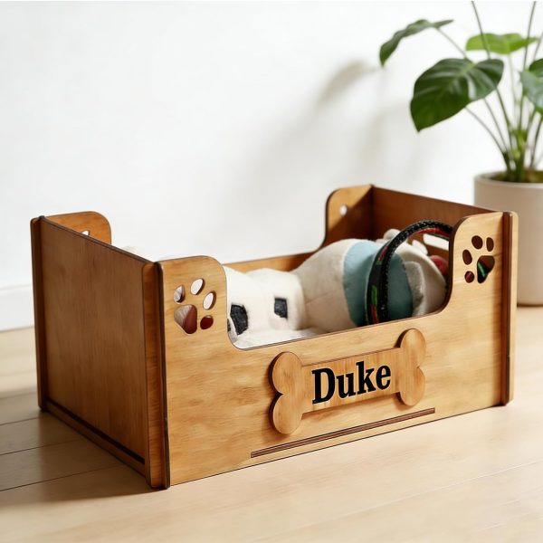 Custom Wooden Dog Toy Box with Wide Opening – Organizer for Toys, Treats, and Accessories