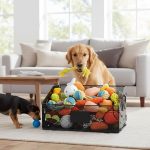 Rust-Resistant Iron Dog Toy Basket – Open-Top Storage with Bone & Paw Cutouts, Carry Handles