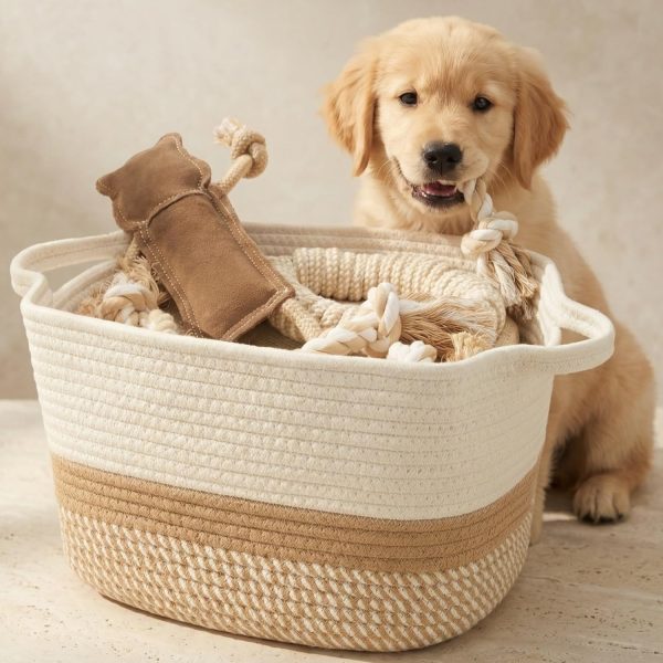 Stylish Woven Cotton Rope Storage Bin – Multi-Purpose Dog Toy Organizer for Home Use