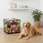 Large Metal Dog Toy Box with Ventilated Mesh, Foldable Chew-Proof Pet Storage Organizer (Black)
