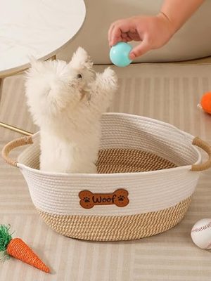 Woven Cotton Rope Dog Toy Box – Storage Basket for Puppies to Large Dogs, Toys, Leashes, and Blankets
