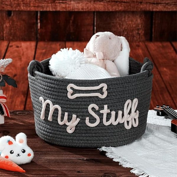 Cotton Woven Dog Toy Storage Bin with Rope Handles – Organizer for Toys and Pet Essentials